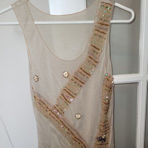 Beaded + Sequin Cream Colored Tank Size Small